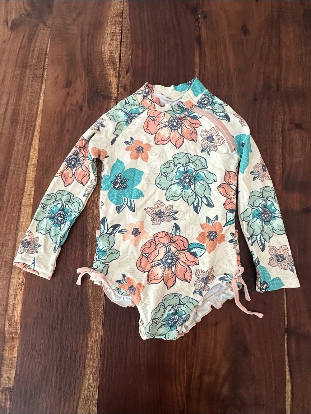 Jessica Simpson Long Sleeve Floral Rash Guard Swimsuit